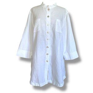 J Jill Womens Linen Tunic Top Sz XL White Minimalist Coastal Lagenlook Blouse